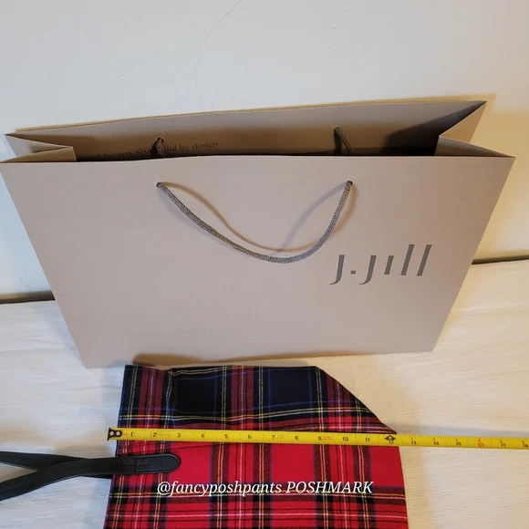 ❤J JILL real LEATHER trim 100% cotton plaid NWOTzipper, interior pocket tote bag - Picture 7 of 16